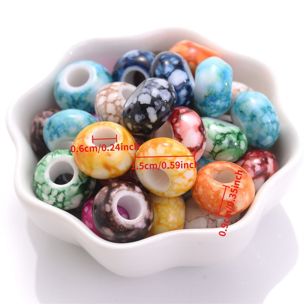 100pcs 15x9mm Flat Round Print Acrylic Beads