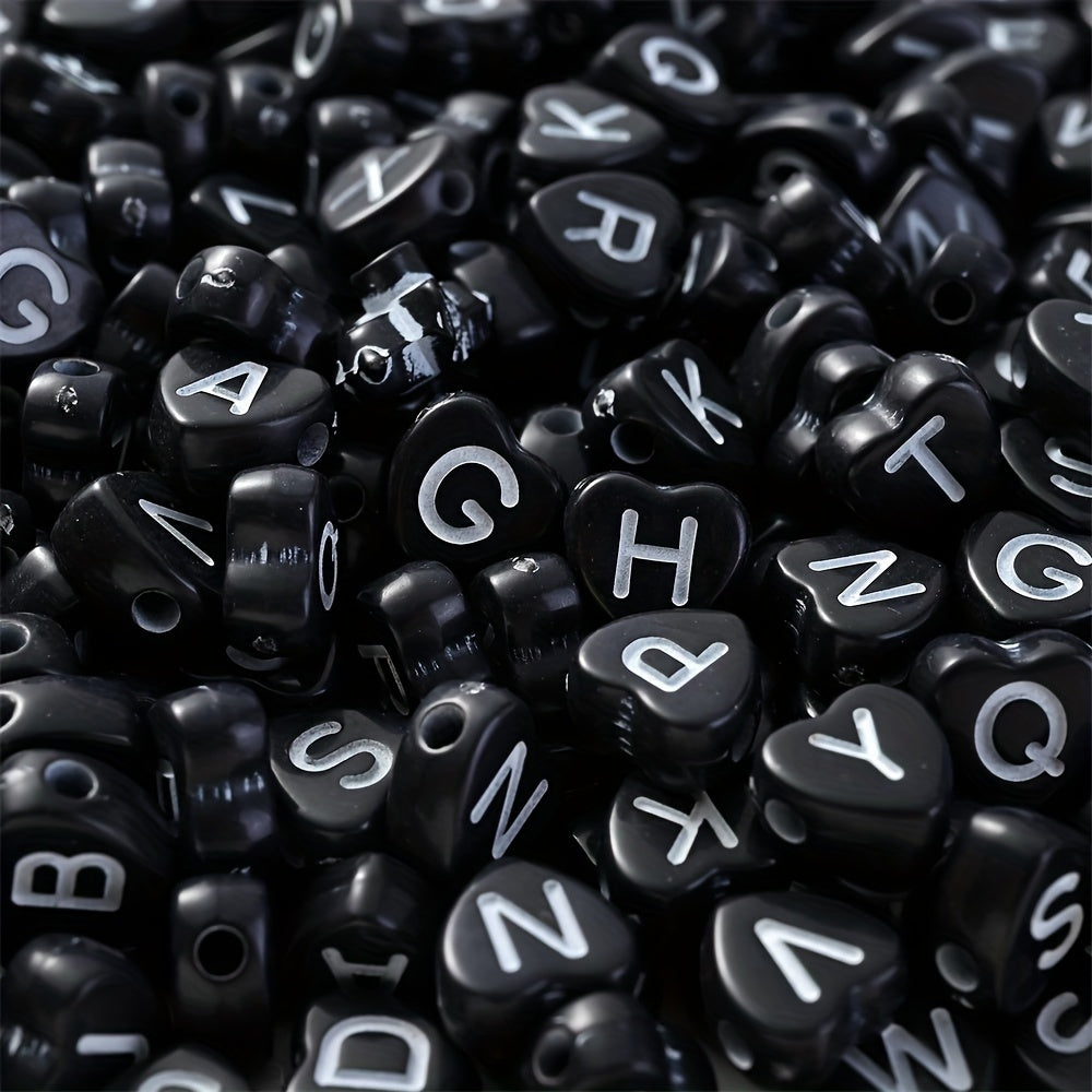 100PCS 4×7mm Heart-Shaped A-Z Letter Acrylic Bead Set