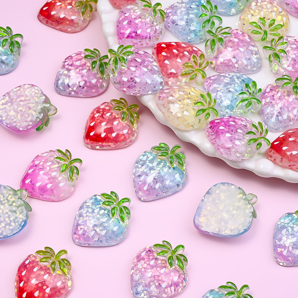 10PCS 27×22mm Glitter Strawberry Resin Flatback Embellishment Set