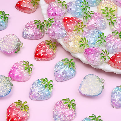 10PCS 27×22mm Glitter Strawberry Resin Flatback Embellishment Set