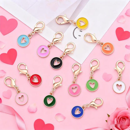10PCS 35×12mm Hollow Heart Enamel Keychain Charm Set