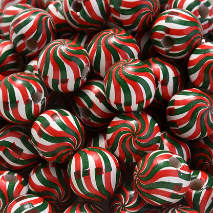 10PCS 16mm Striped Pattern Wooden Bead Set