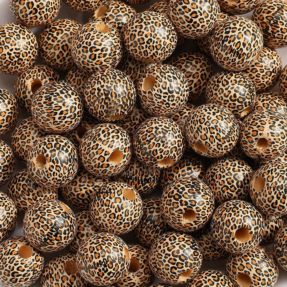 10pcs 16mm Leopard Print Wooden Beads