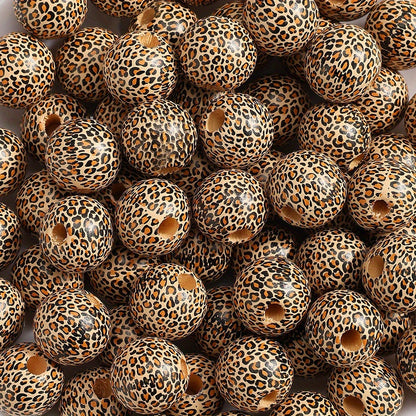 10pcs 16mm Leopard Print Wooden Beads