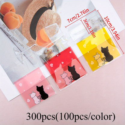 300-Piece Cat Print Self-Adhesive OPP Jewelry Bags