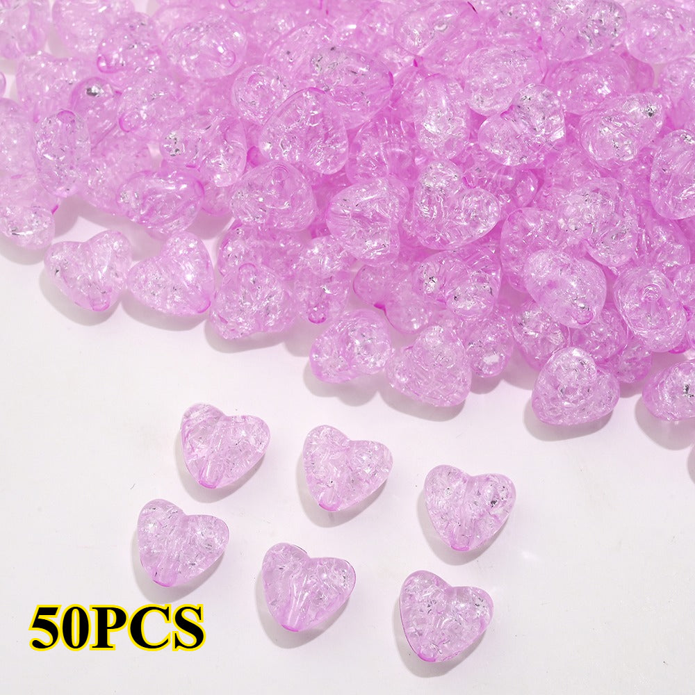 50pcs/set 9.5x11mm Crackle Heart Acrylic Beads