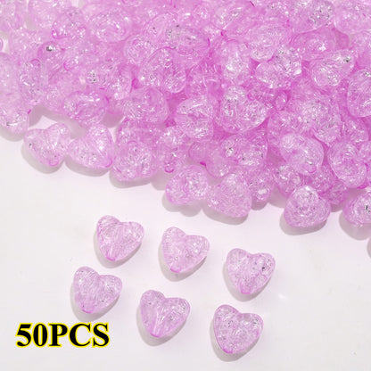 50pcs/set 9.5x11mm Crackle Heart Acrylic Beads