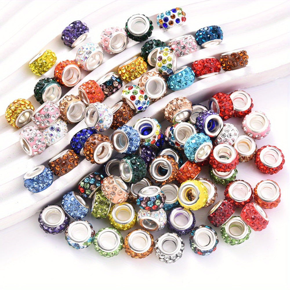 50/100-Piece Assorted Rhinestone Large-Hole Beads