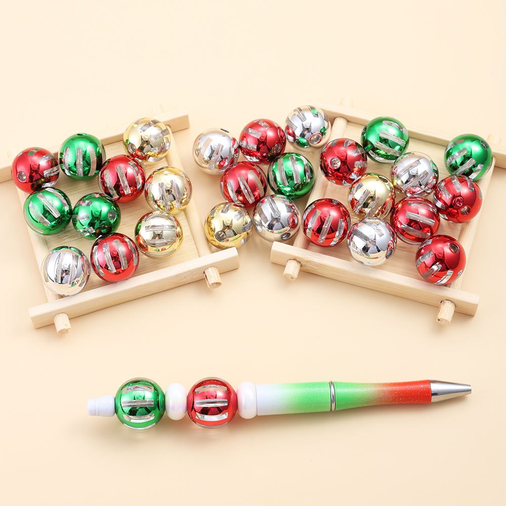 Christmas Striped Acrylic Round Beads