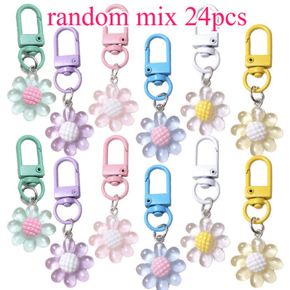 24PCS 2D Flat Sunflower Resin Mini Keychain Set