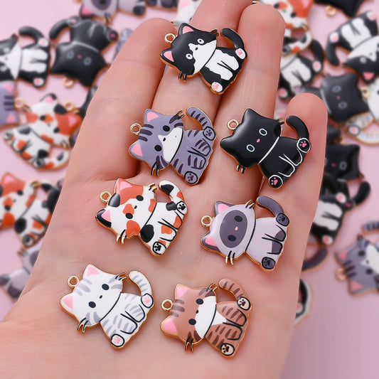 Enamel Cat Pendant Charms