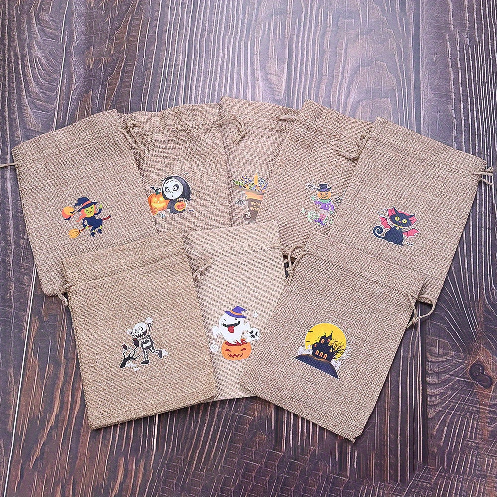 10PCS Reusable Halloween Drawstring Gift Bag Set