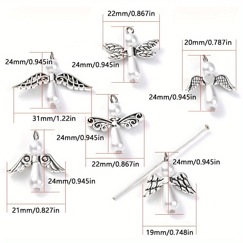 12PCS Vintage Alloy Feather & Angel Wing Spacer Bead Set