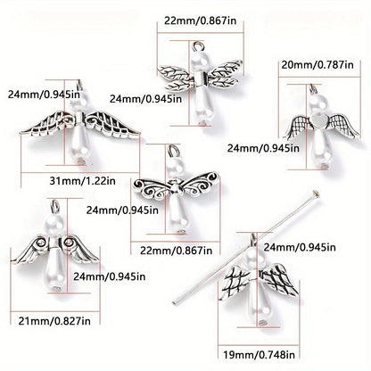 12PCS Vintage Alloy Feather & Angel Wing Spacer Bead Set