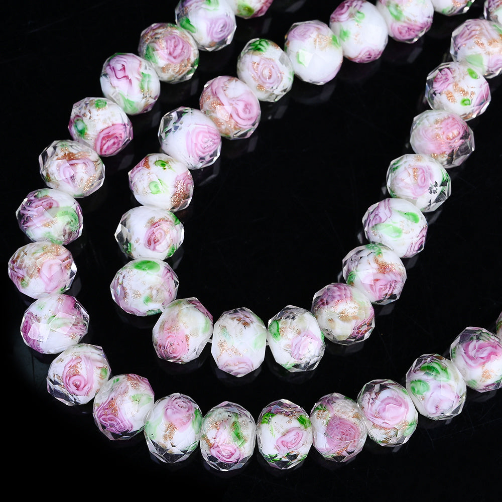 Faceted Rose Flower Glass Beads