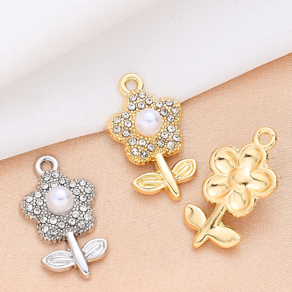 Sparkling Rhinestone Flower Pendant Charms