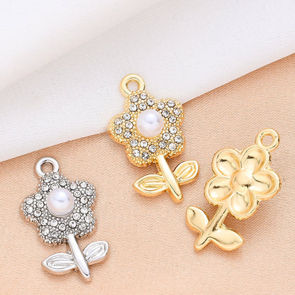 Sparkling Rhinestone Flower Pendant Charms