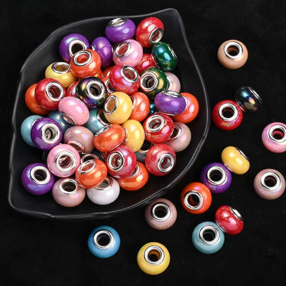 50pcs Large Hole Flat Round Acrylic Beads