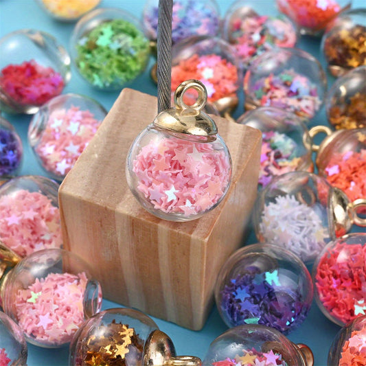 10pcs Round Transparent Glass Star Pendant Charms