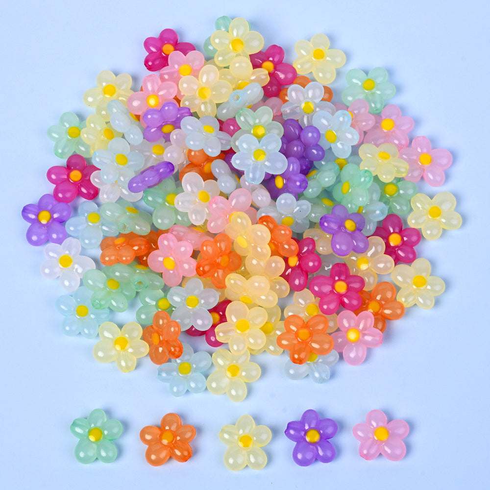 20pcs 21mm Acrylic Straight Hole Flower Spacer Beads