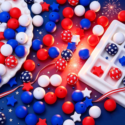 Patriotic Star Silicone Beads
