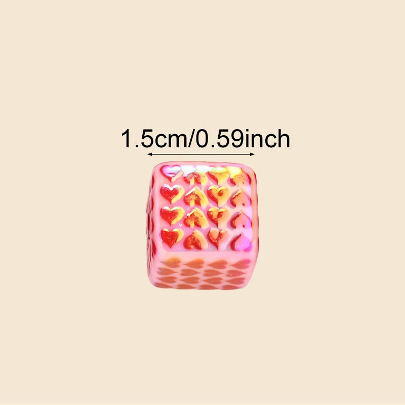 5pcs/set 15mm Heart-Print Acrylic Cube Beads