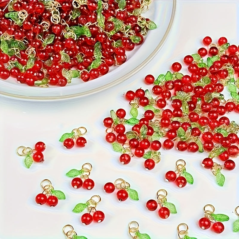 36-Piece Handmade Cherry Pendants with Gold Hooks