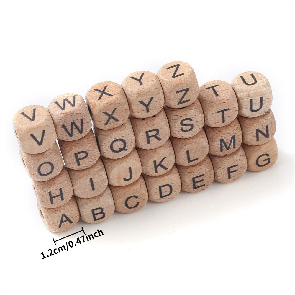 12 mm Wooden Square Letter Beads