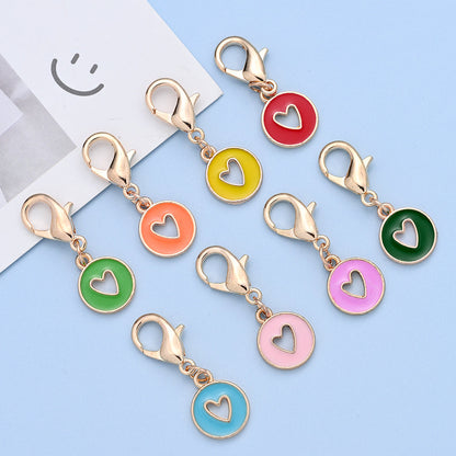 10PCS 35×12mm Hollow Heart Enamel Keychain Charm Set