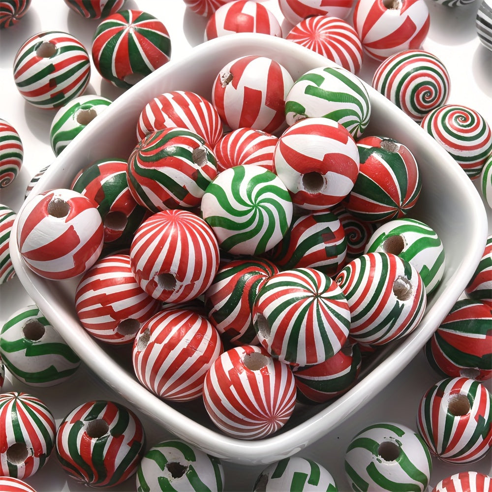 10PCS 16mm Striped Pattern Wooden Bead Set