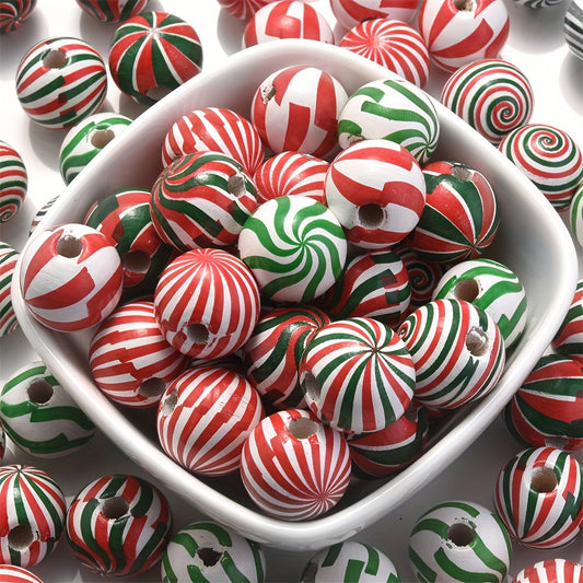 10PCS 16mm Striped Pattern Wooden Bead Set