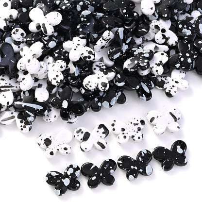Black White Spotted Butterfly Acrylic Spacer Beads