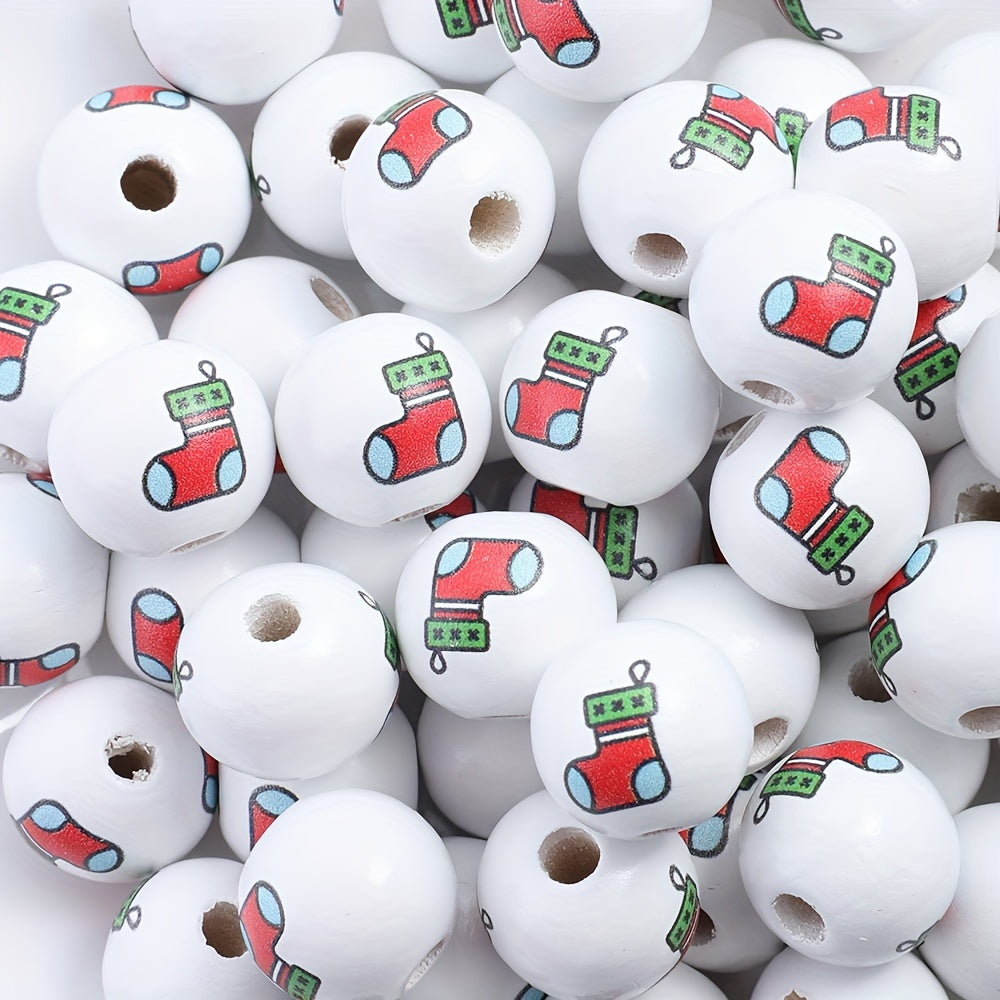 Christmas Wooden Pattern Beads