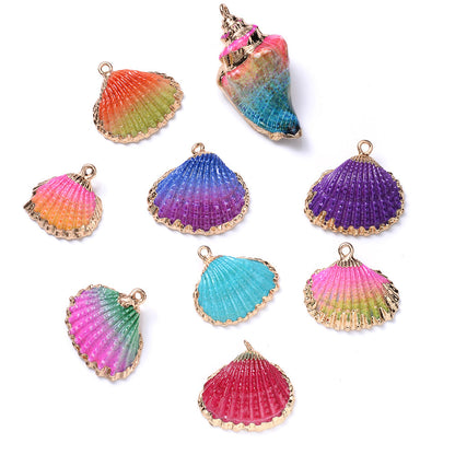 Colorful Gold-Trimmed Shell Pendant Charms