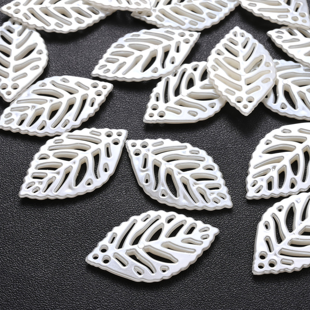 White Leaf Acrylic Beads