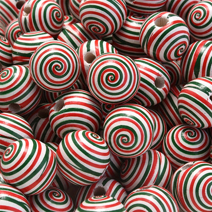 10PCS 16mm Striped Pattern Wooden Bead Set