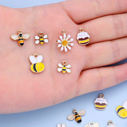 10PCS 9–16mm Yellow Enamel Honeybee Charm Set
