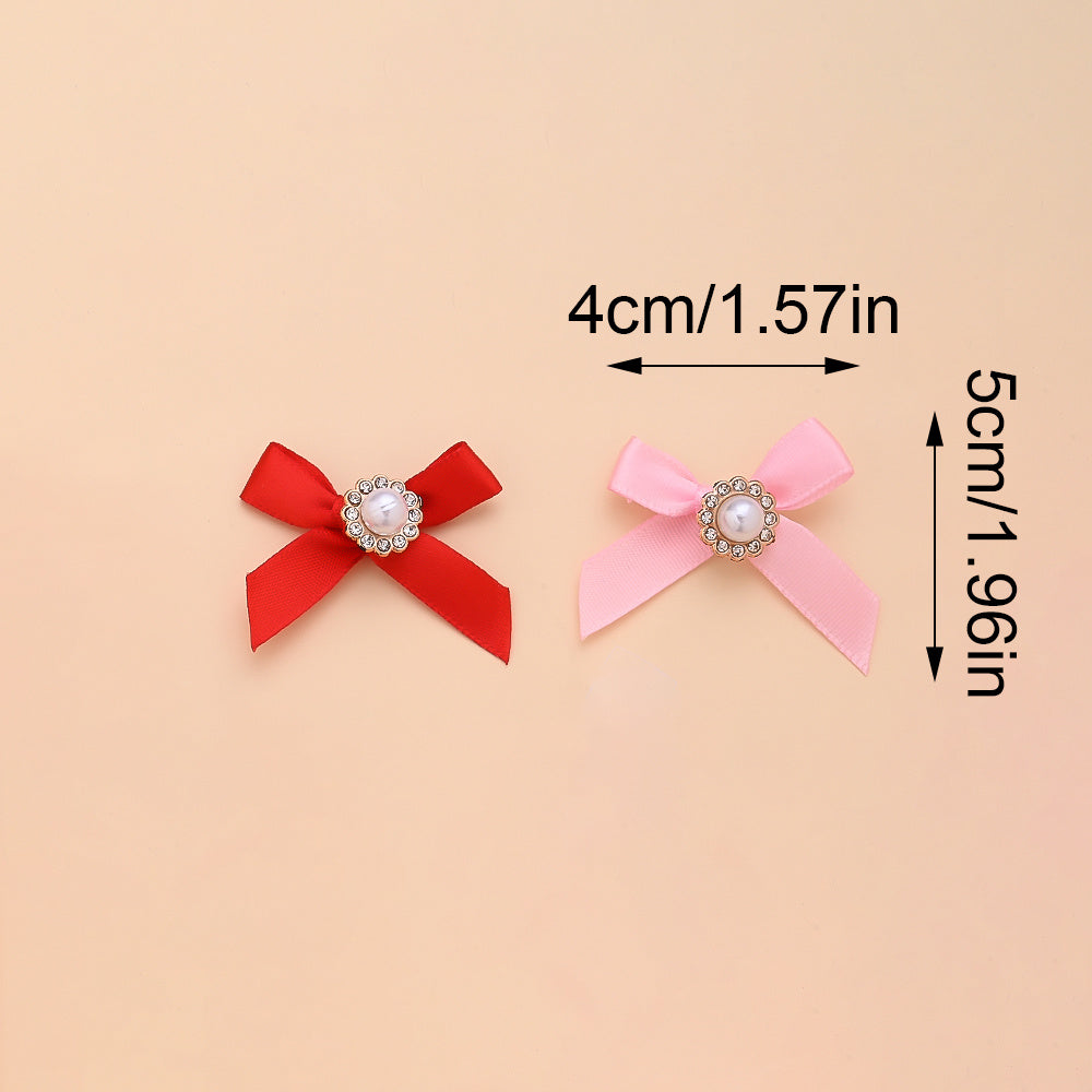 10PCS 4×5cm Pearl Ribbon Bow Rhinestone Appliques