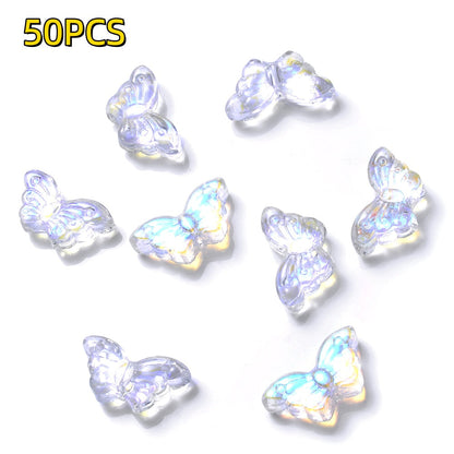 50pcs/set 8x15mm Colorful Transparent Butterfly Beads