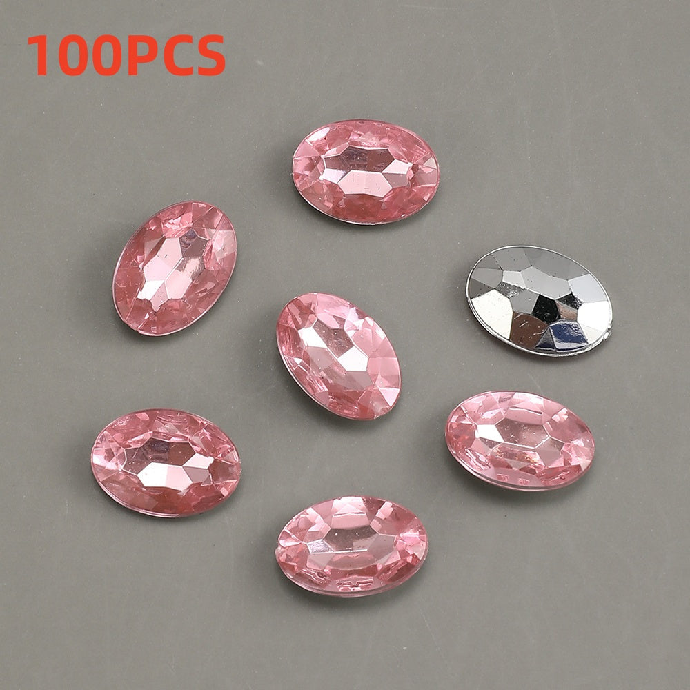 100pcs Oval Rhinestone Flat Back Acrylic Beads