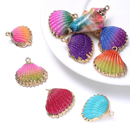Colorful Gold-Trimmed Shell Pendant Charms