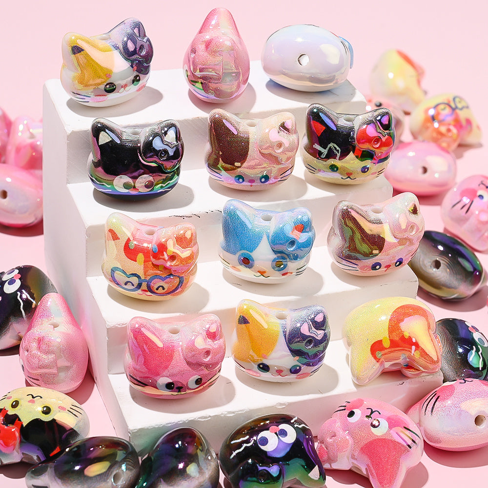 UV Color Cartoon Cat Acrylic Beads