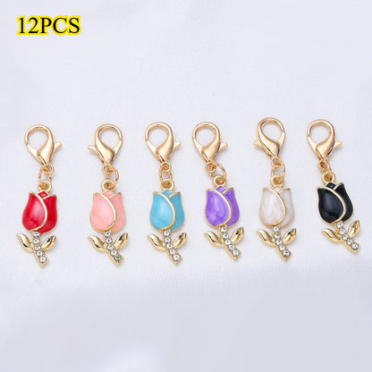 12PCS Sparkling Tulip Mini Keychain Set