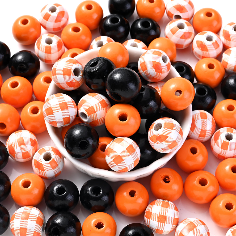 Halloween Buffalo Plaid Wooden Beads