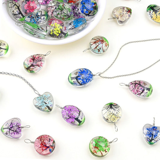 16-Piece Dried Flower Glass Pendant Charms