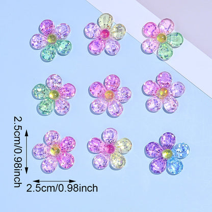 10PCS 25mm Glitter Lucky Flower Resin Embellishment Set