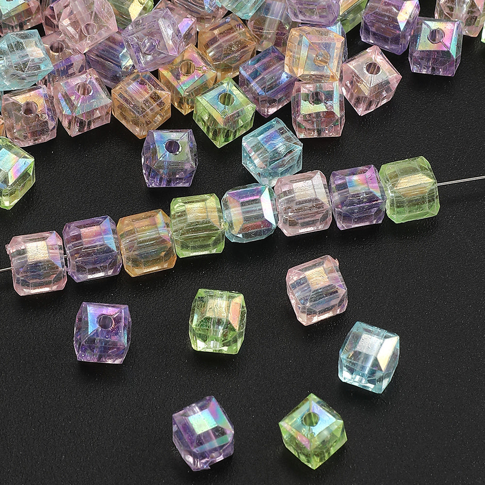50/100pcs 8mm Ice Shape Square Faceted Acrylic Beads