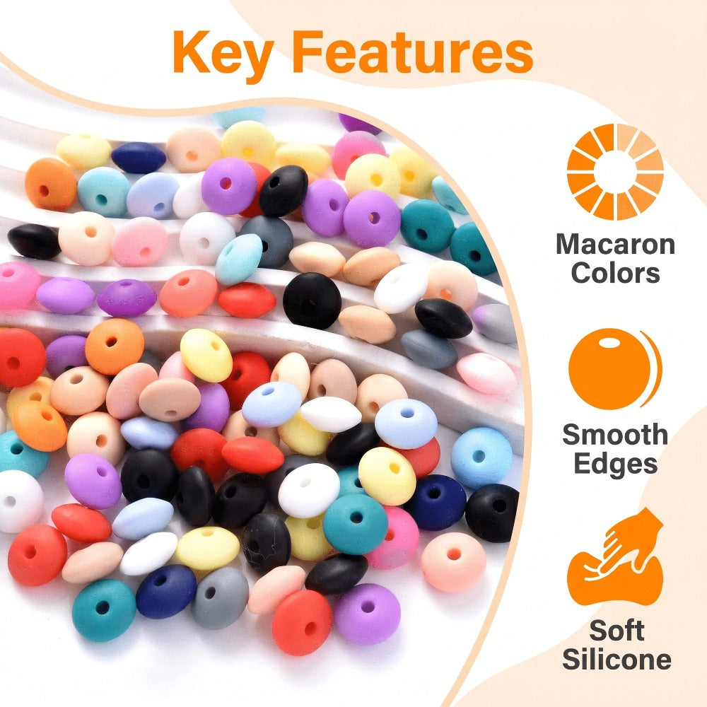 300pcs Random Color Abacus Silicone Beads