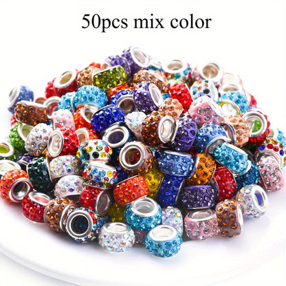 50/100-Piece Assorted Rhinestone Large-Hole Beads