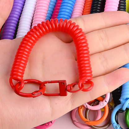 15PCS Retractable Double-Buckle Spiral Keychain Set